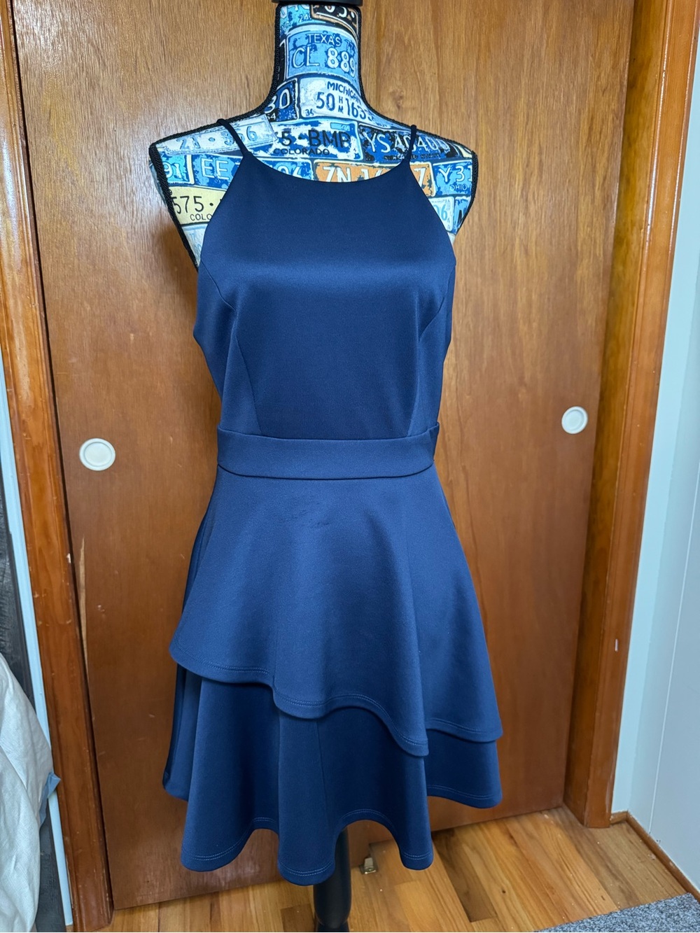 Altar’d State Navy Halter Tiered Skater Fit & Flare Dress